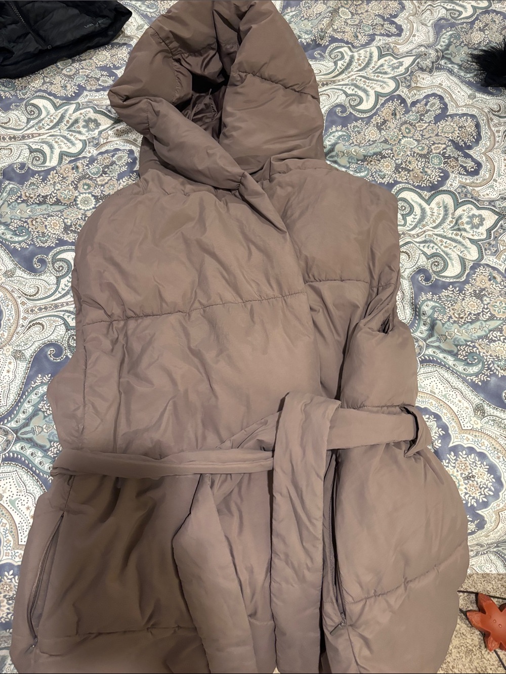 GAP Taupe Hooded Belted Puffer Coat